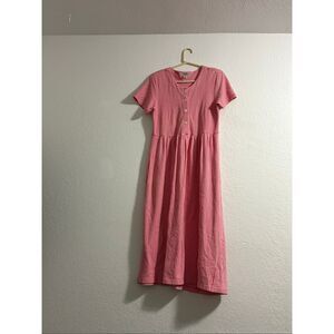 Vintage Fads Striped  Midi Dress P M Loose Fit Cotton Long Sleeve Button Front